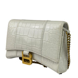 Balenciaga White Crocodile Embossed Hourglass Wallet On Chain