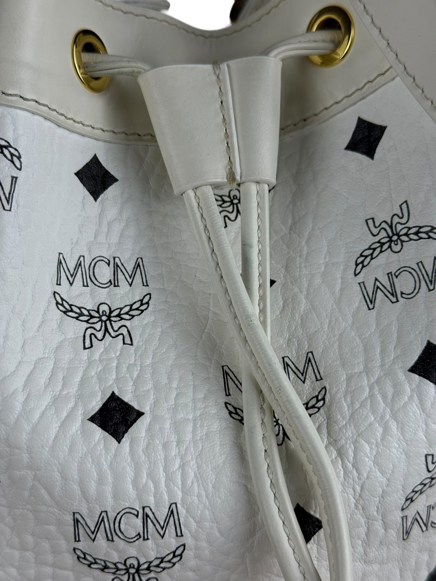MCM Monogram White Bucket Shoulder Bag