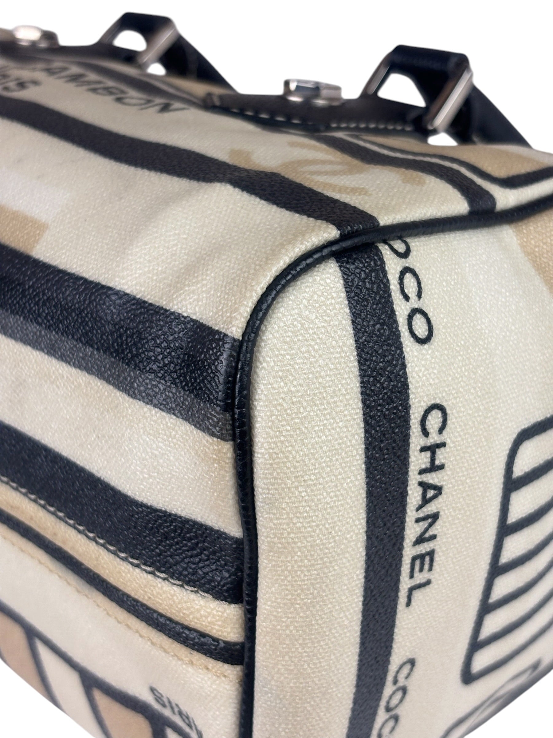 Chanel Cream Leather Coated Canvas Le Train Boston Bag 2006