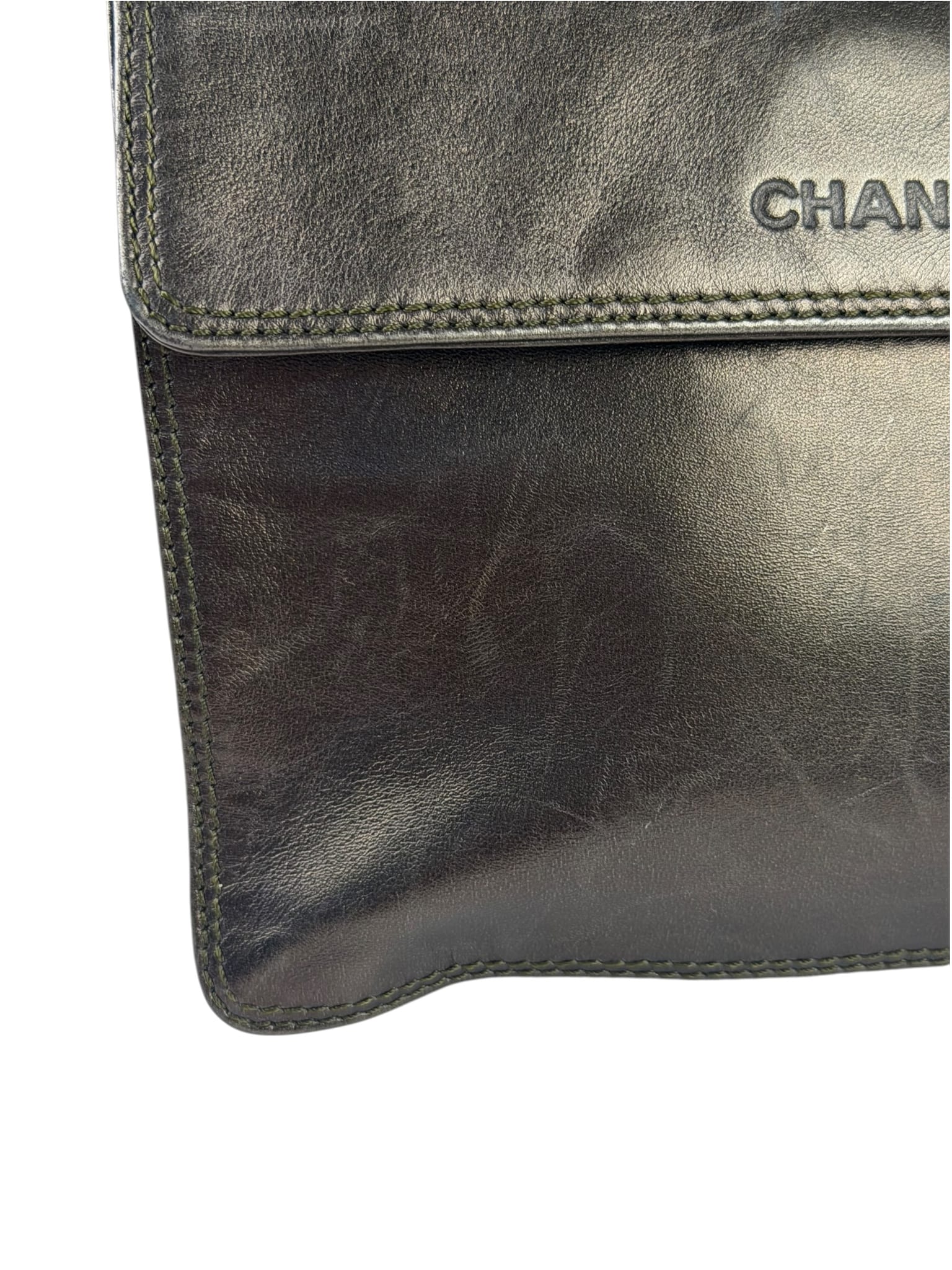 Chanel Vintage Metallic Bronze Lambskin Logo Messenger Bag 1997