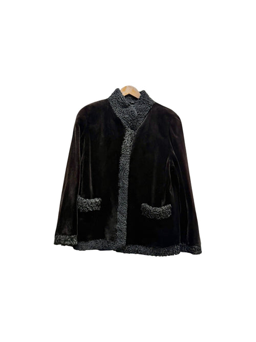Vintage Black Persian Lamb Lapel Dark Brown Sheared Mink Coat
