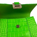 Balenciaga Fluo Green Crocodile Embossed Hourglass XS Two-Way Bag