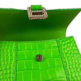 Balenciaga Fluo Green Crocodile Embossed Hourglass XS Two-Way Bag