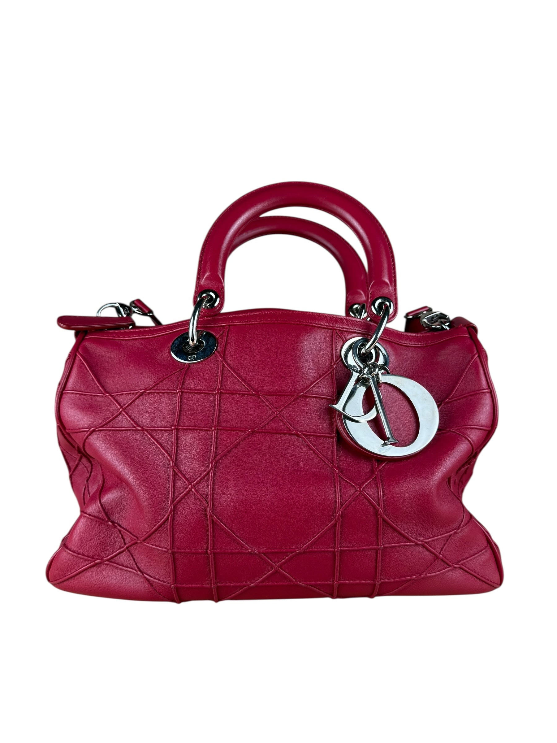Christian Dior Red Granville Cannage 2Way Handbag