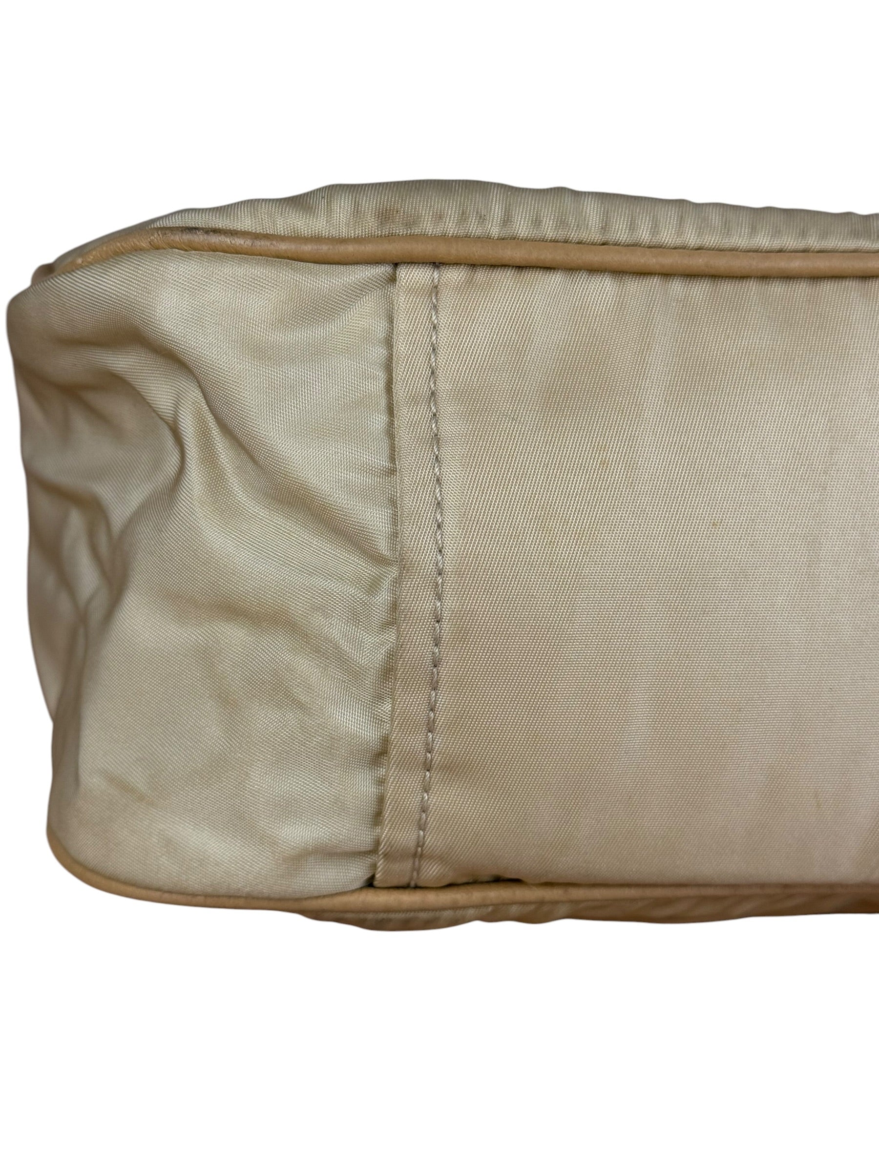 Prada Vintage Beige Nylon/Leather Logo Handbag