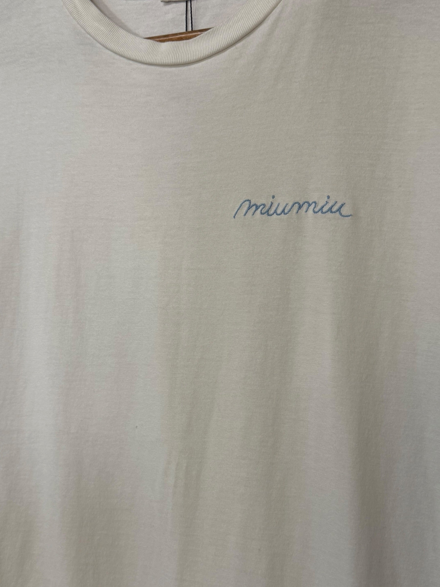 Miu Miu White Blue Embroidered Logo T-Shirt