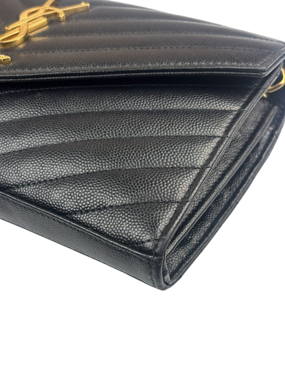 YSL Black Pebbled Matelassè Envelope Chain Wallet On Chain
