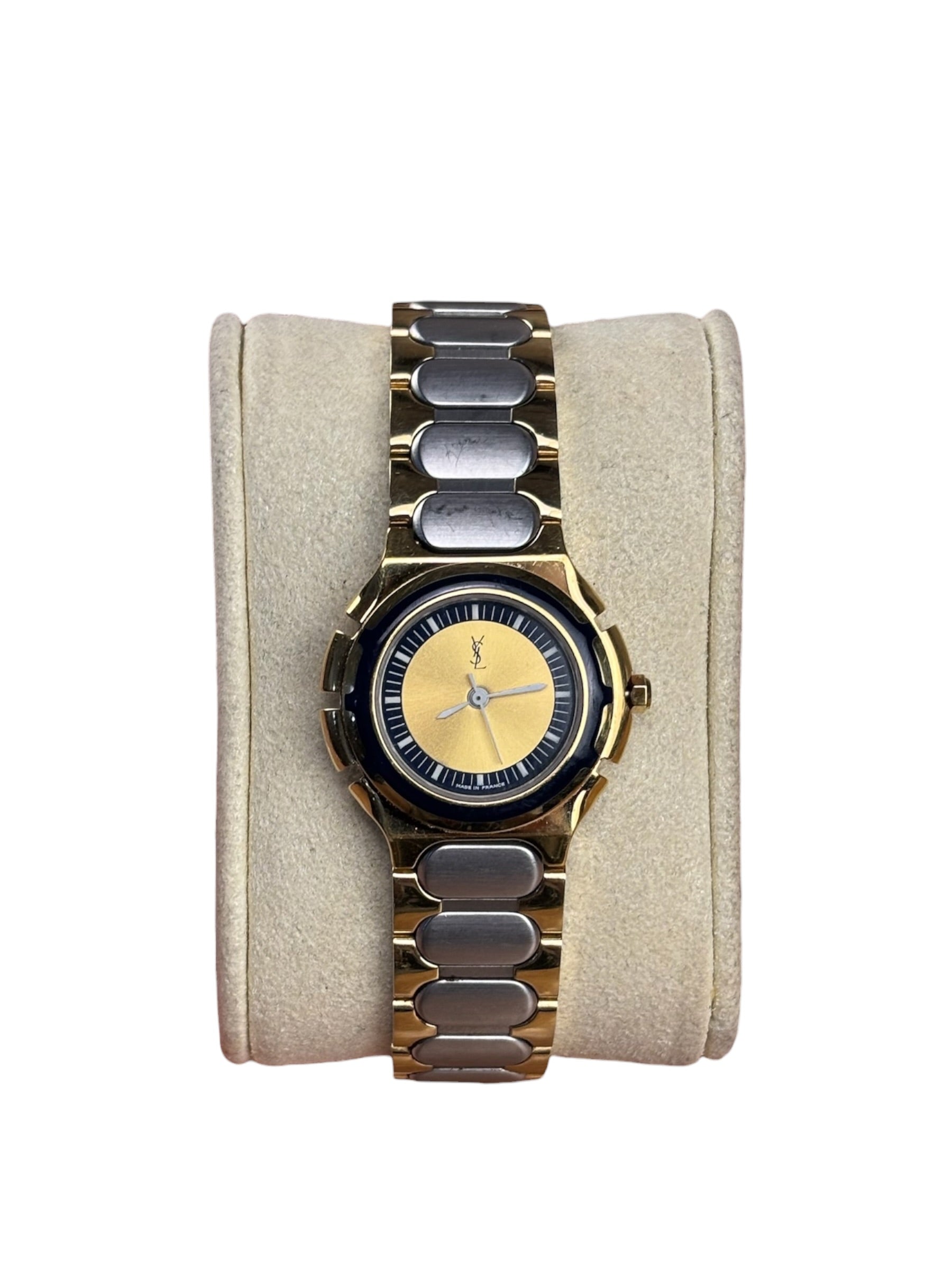 YSL 2 Tone Round Dial Navy Bezel