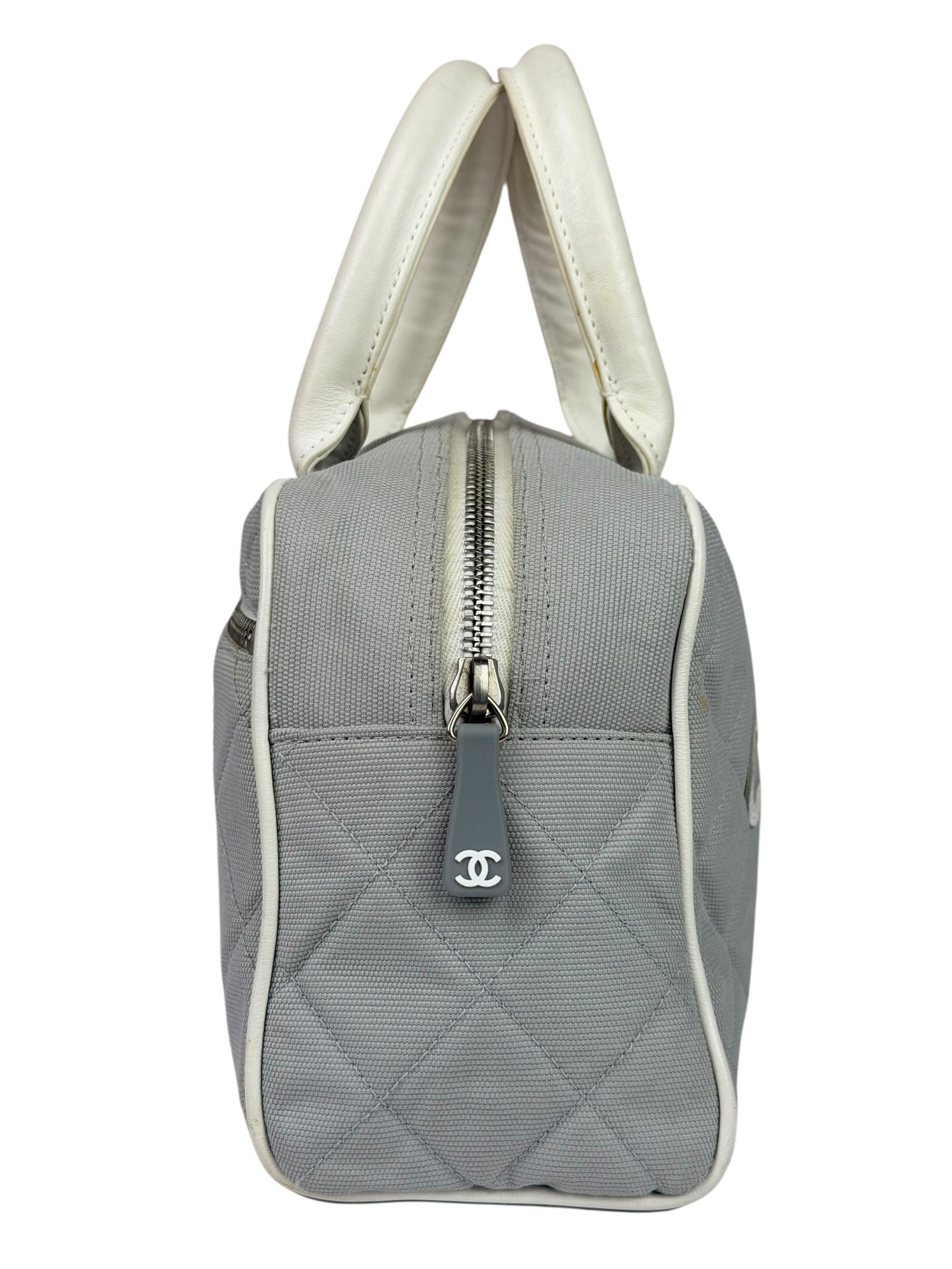 Chanel Grey Quilted Leather Trim Bowling Bag 2000