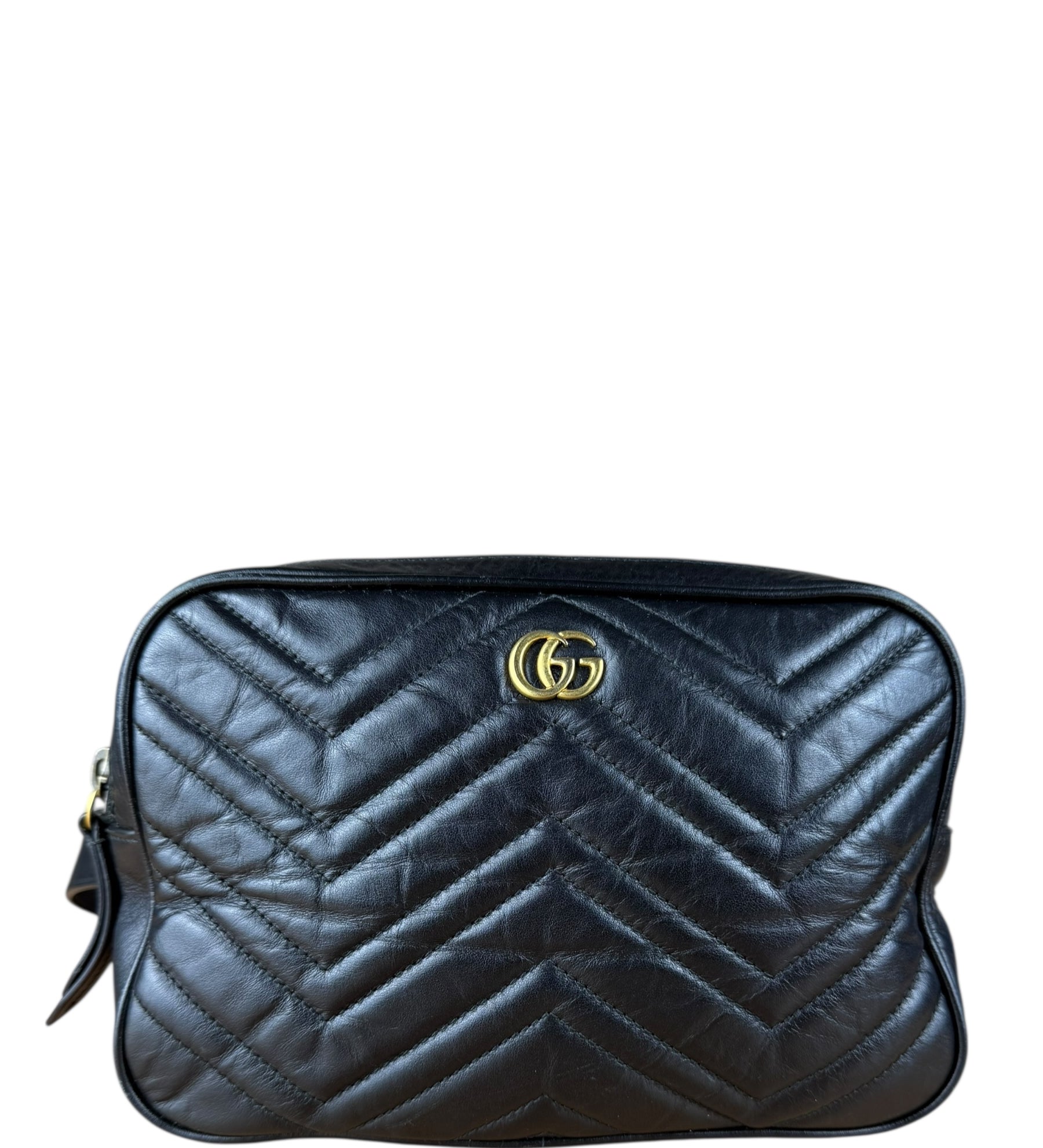 Gucci GG Black Chevron Leather Belt Bag