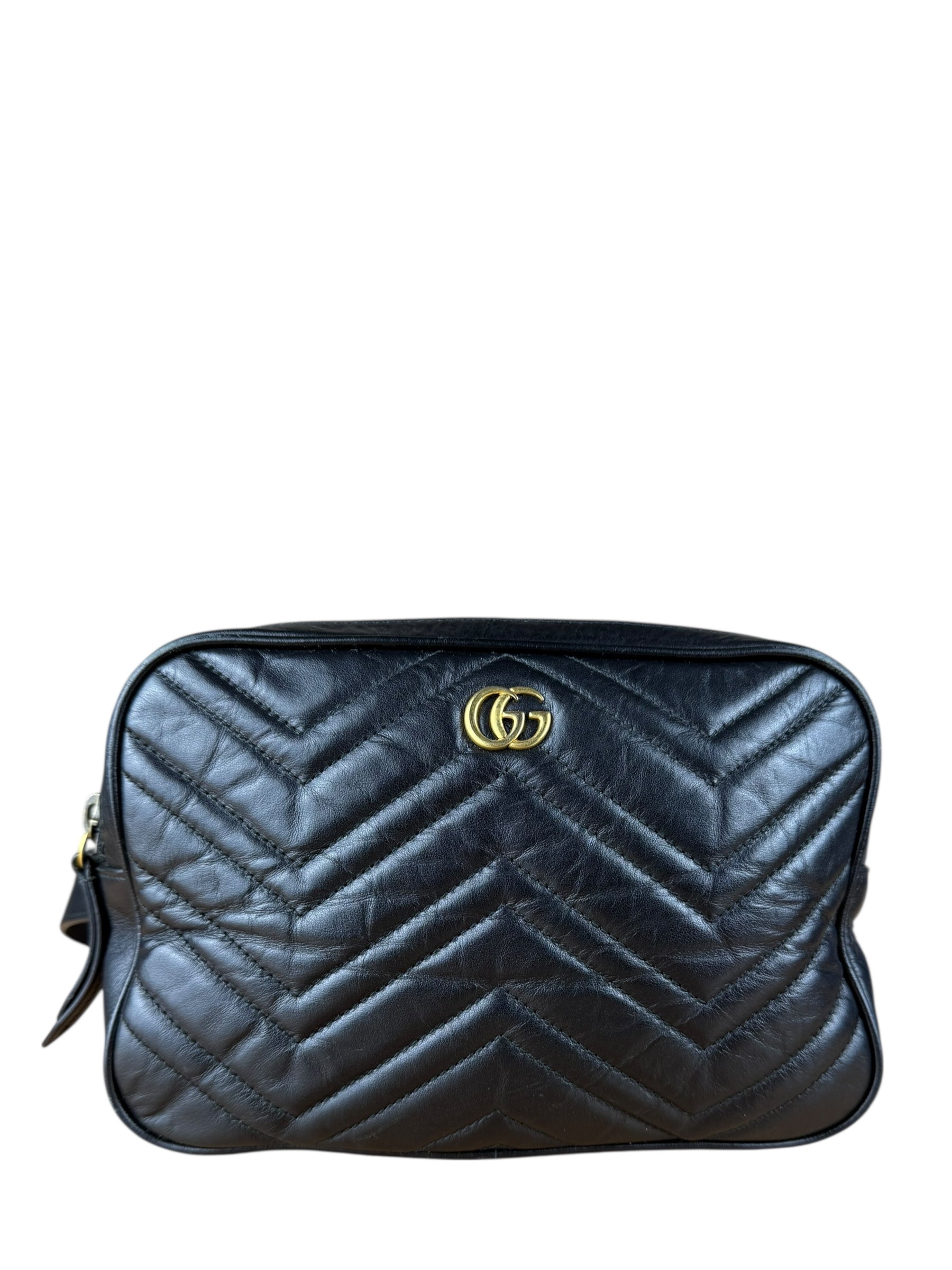 Gucci GG Black Chevron Leather Belt Bag