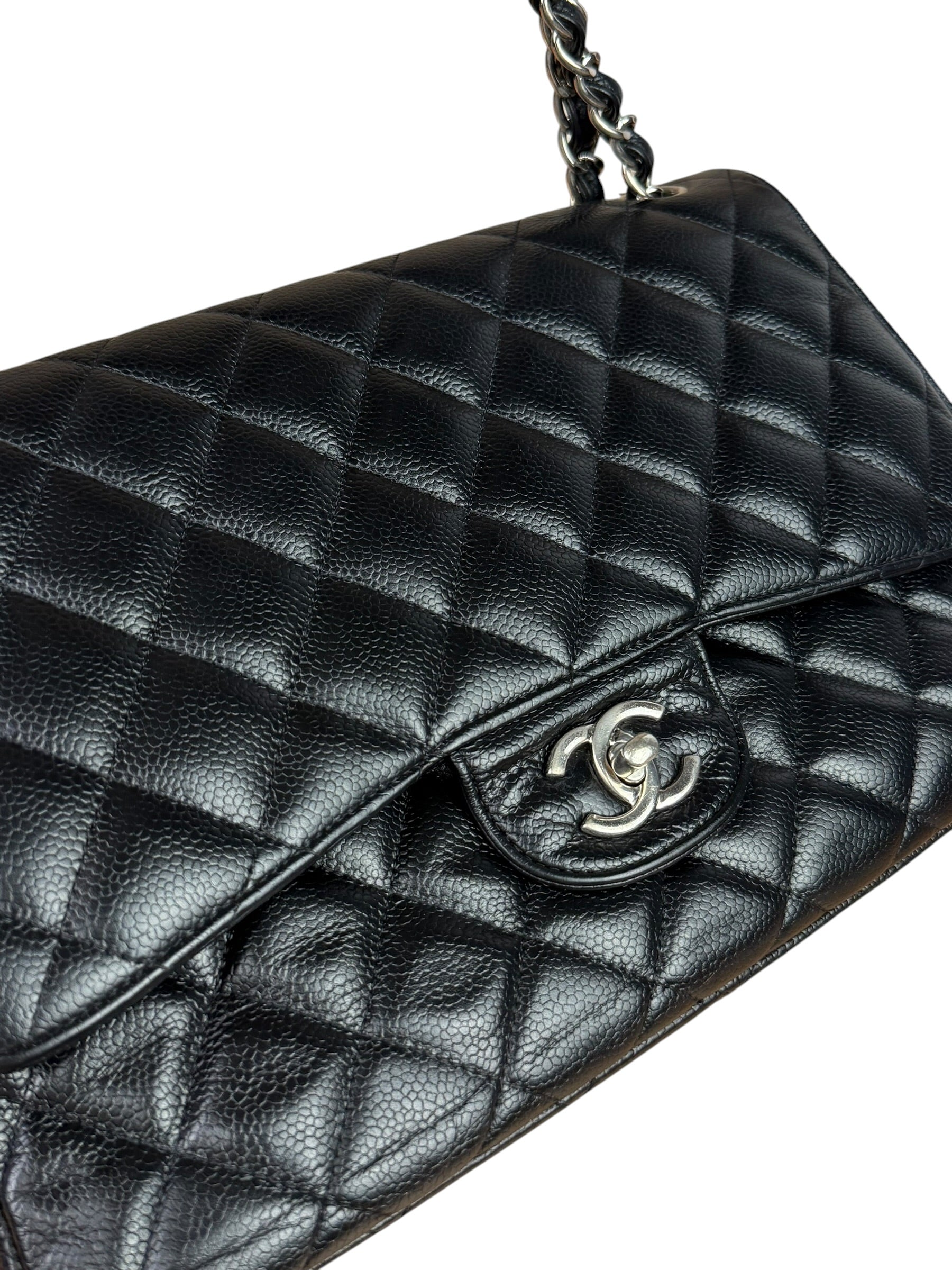 Chanel Black Caviar Quilted Leather Classic Jumbo Double Flap Bag 2011