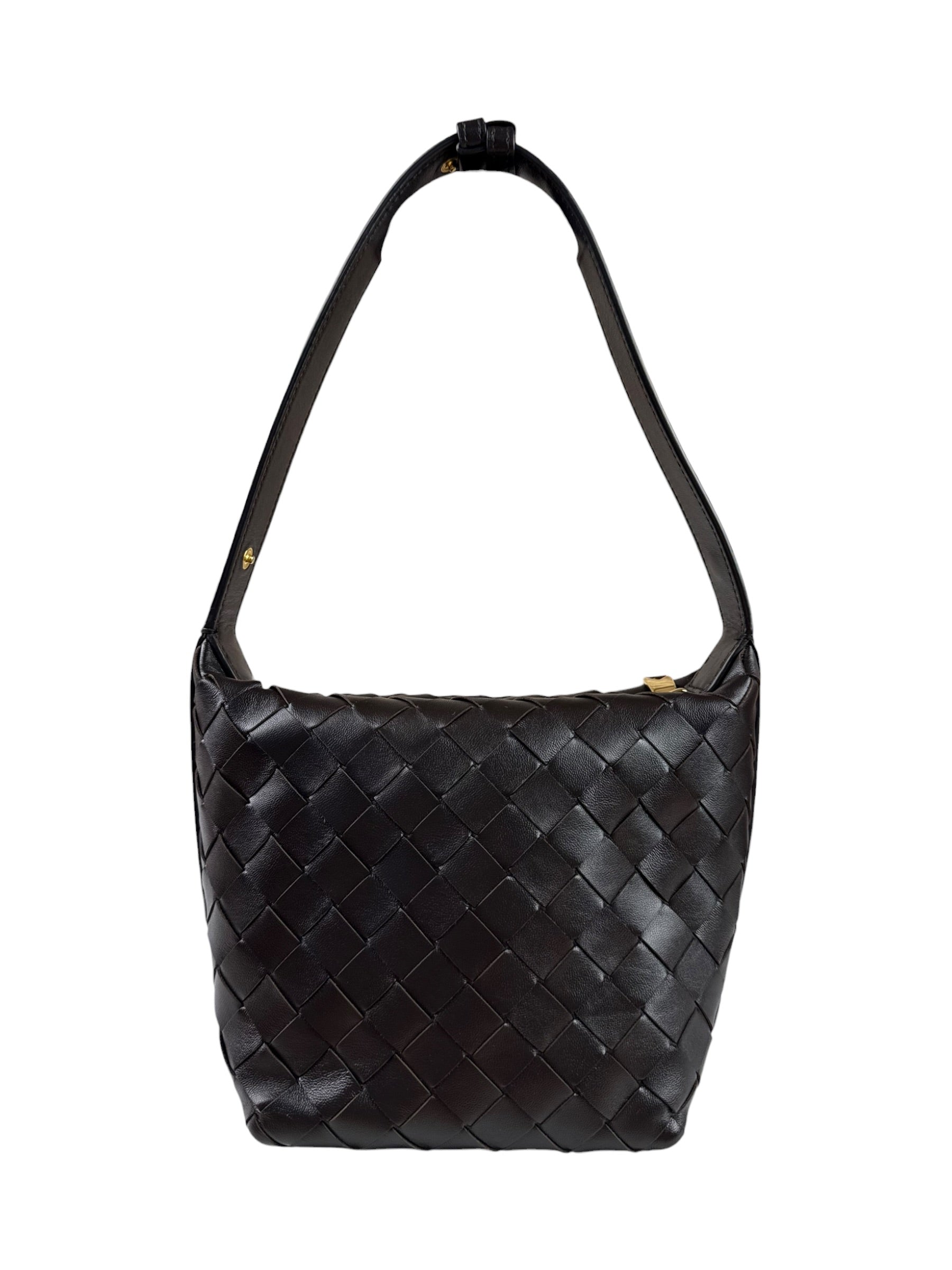 Bottega Veneta Brown Leather Intrecciato Mini Wallace Hobo Bag
