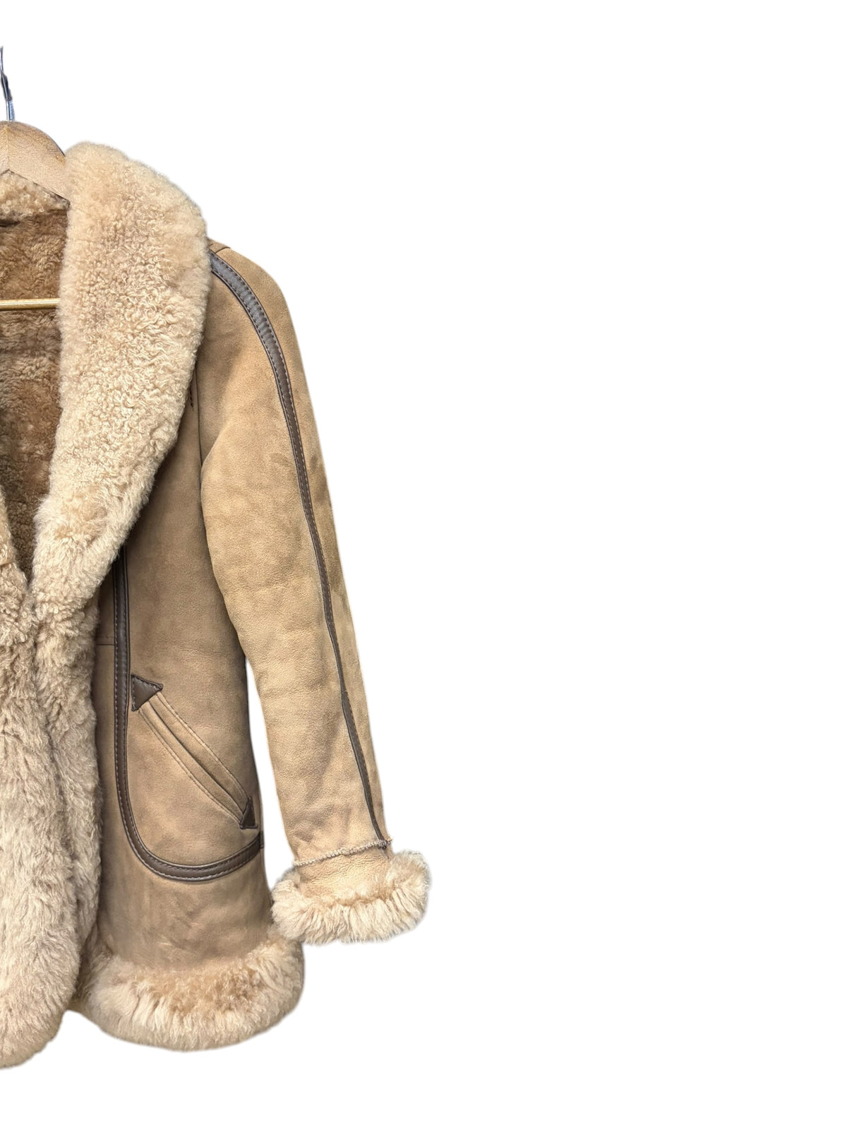 Vintage Brown Shearling Welt Pocket Jacket