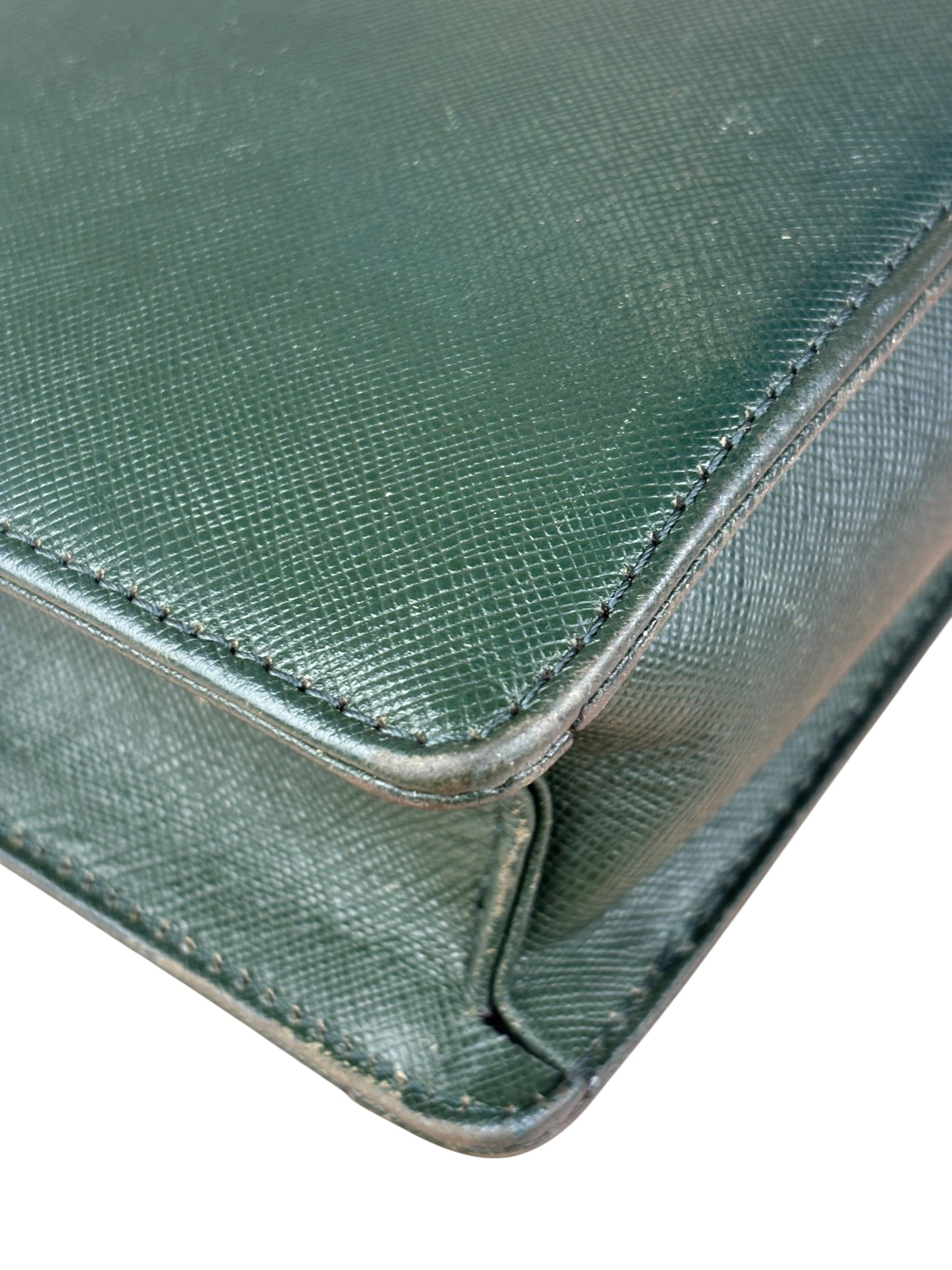 Burberry Dark Green Saffiano Leather Clutch