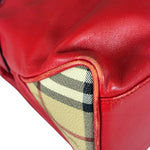Burberry Red Leather Haymarket Check Shoulder Bag