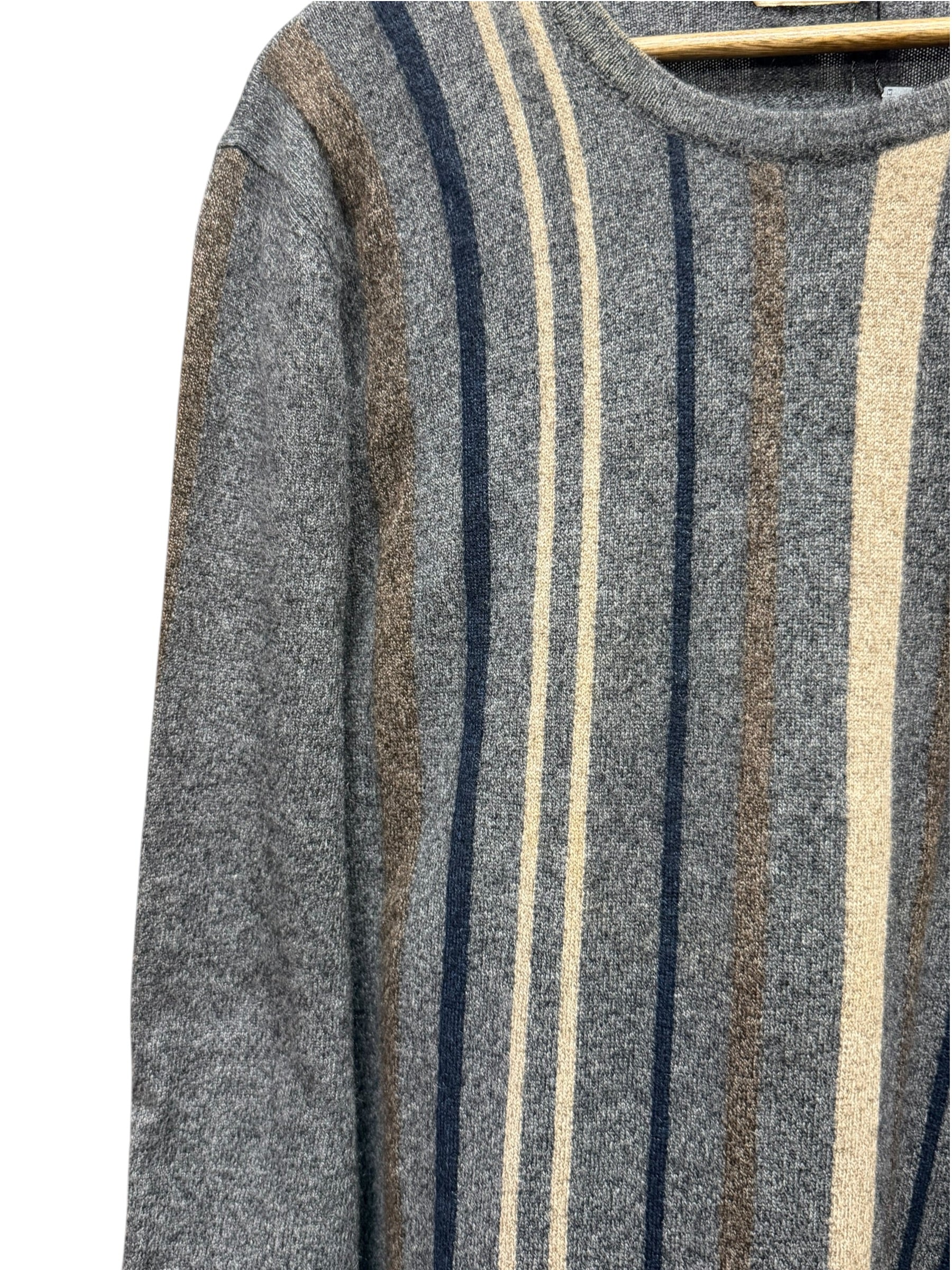 Hermes Vintage Grey Cashmere Striped Sweater