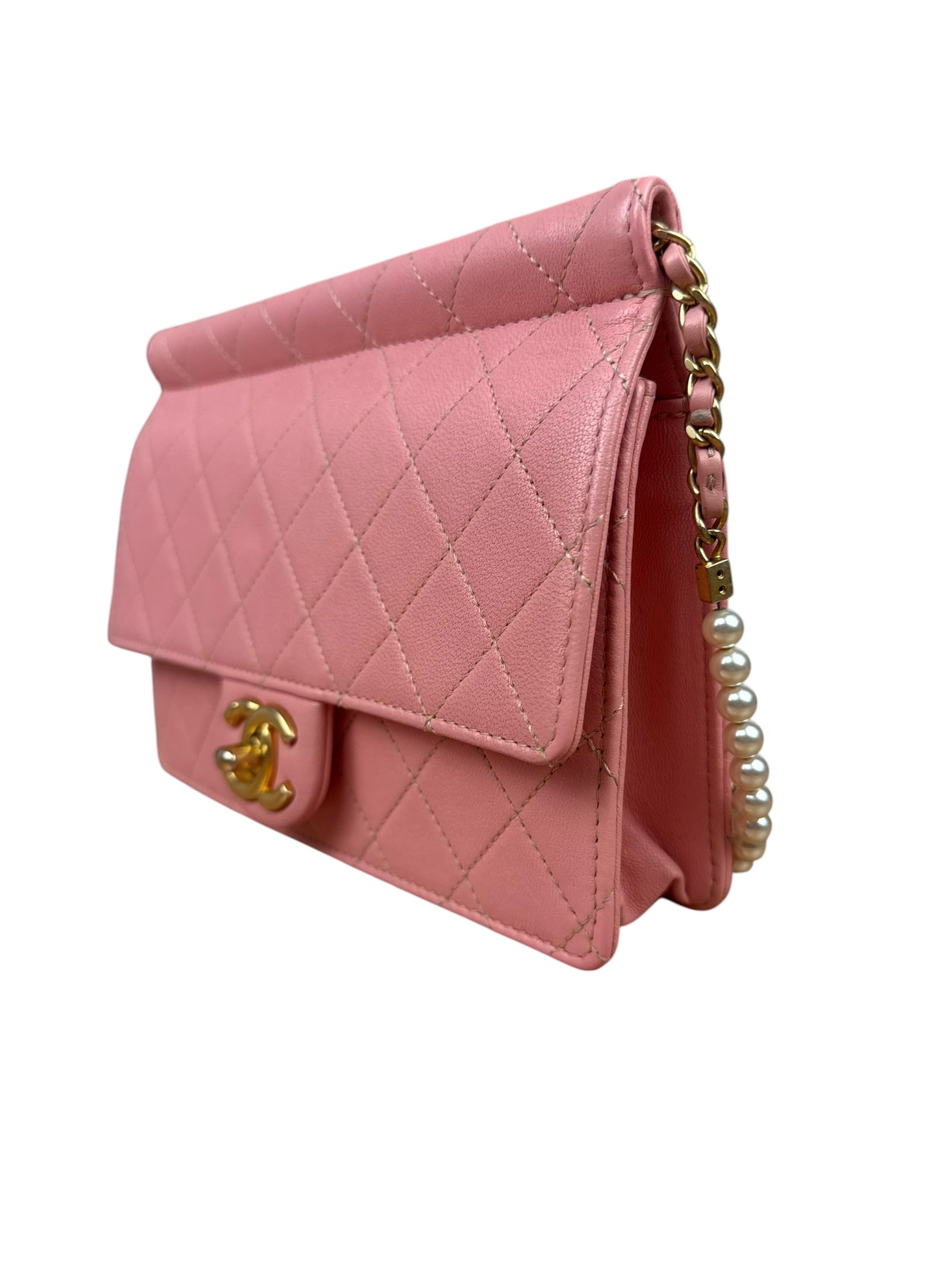 Chanel Pink Quilted Leather Pearl Chain Flap Bag 2019
