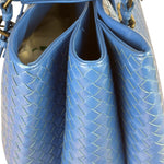 Bottega Veneta Blue Leather Small Nappa Intercciato Roma Satchel