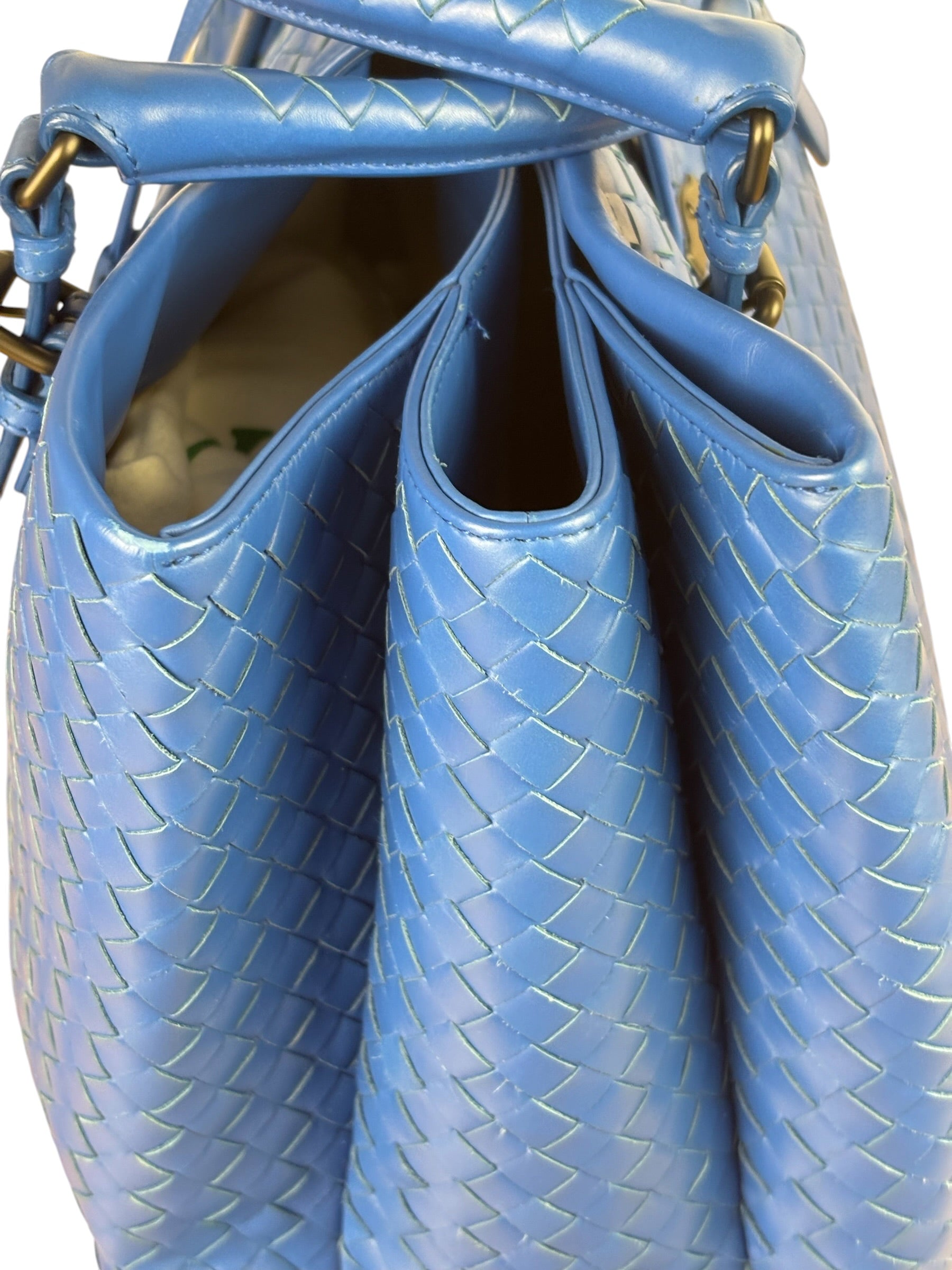 Bottega Veneta Blue Leather Small Nappa Intercciato Roma Satchel