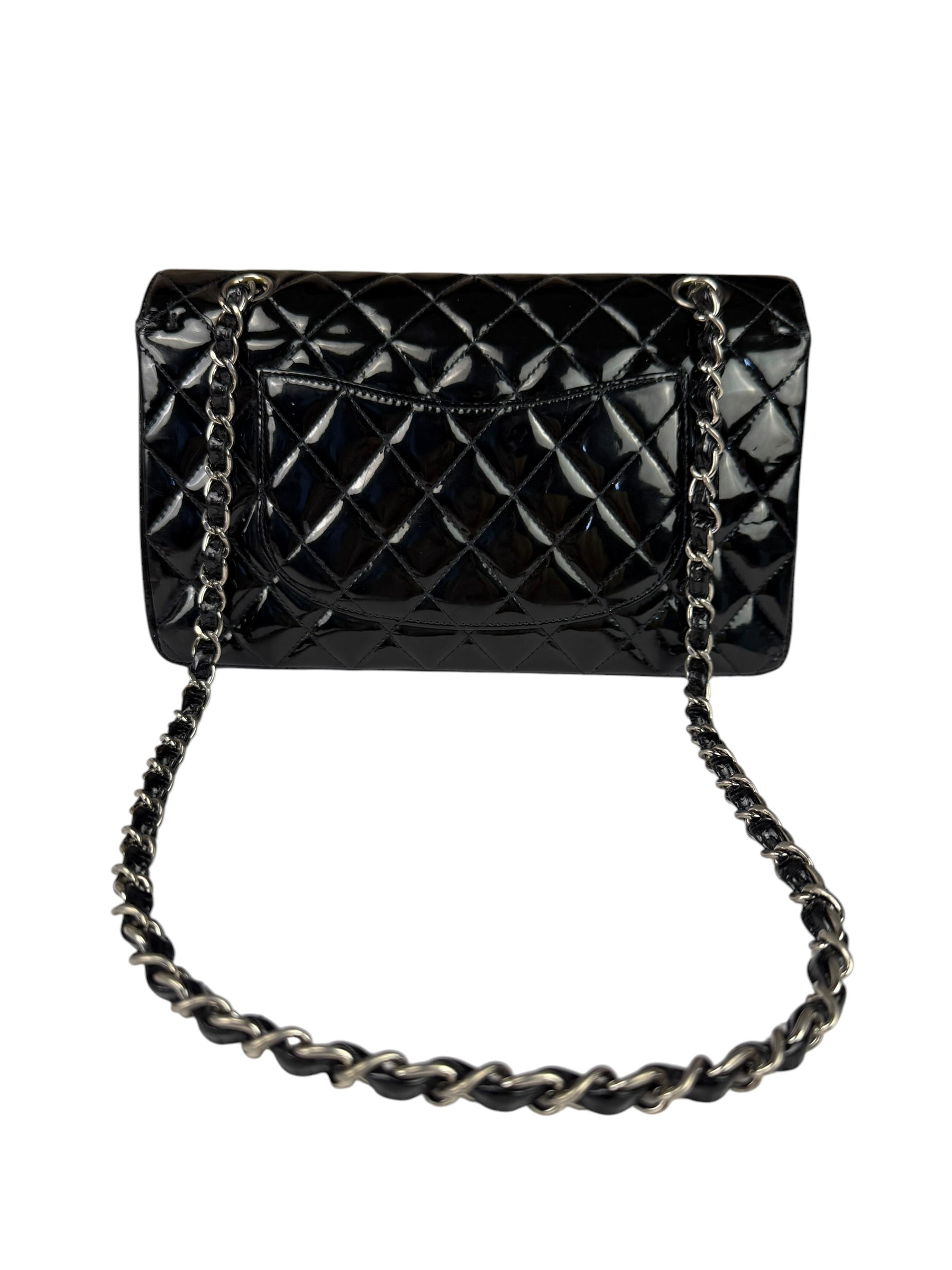 Chanel Black Patent Quilted Leather Double Flap Bag