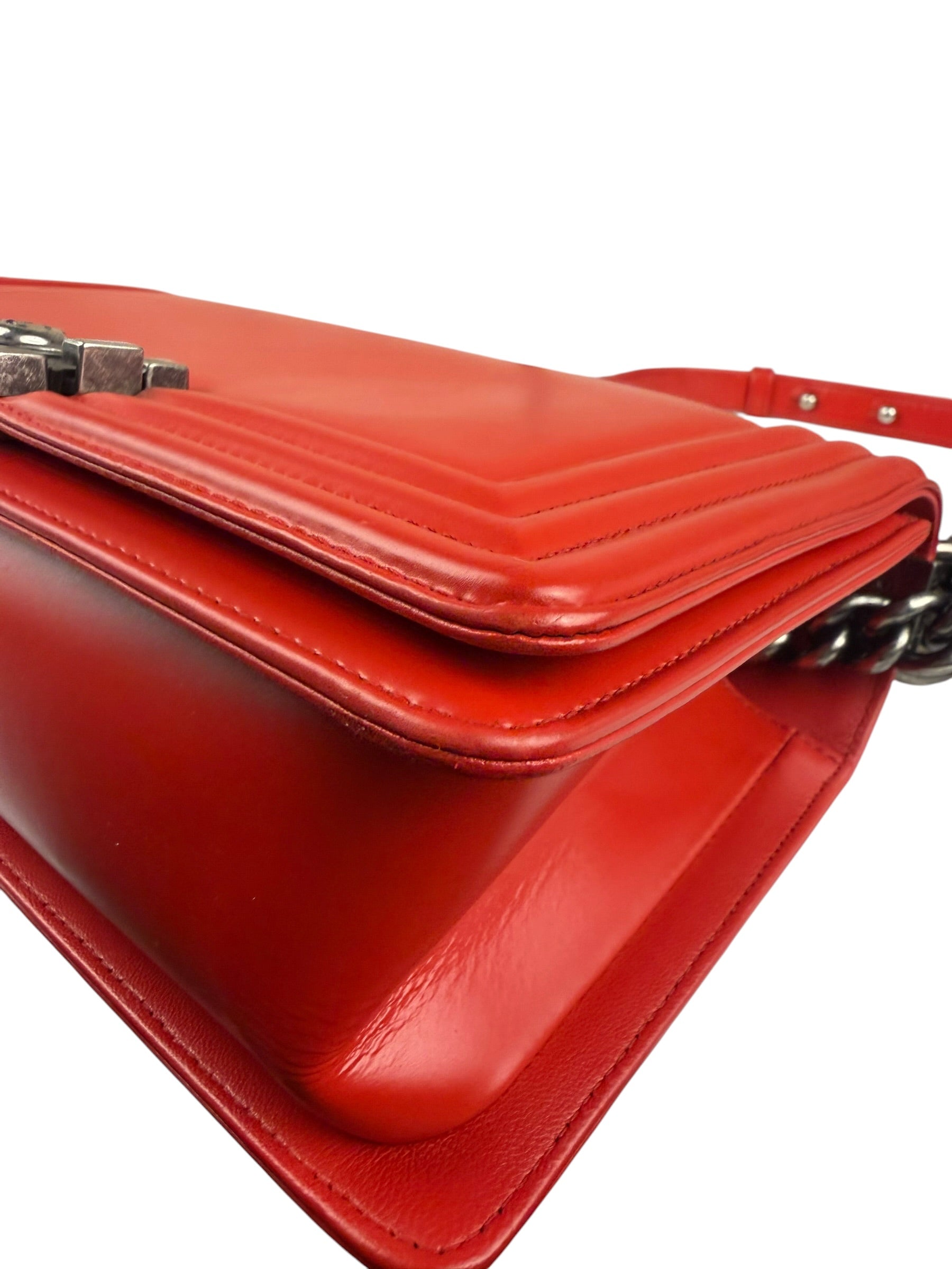 Chanel Red Leather Reverso Boy Flap Bag