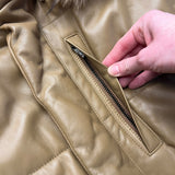 Balmain Beige Leather Puffer Fur Hooded Coat