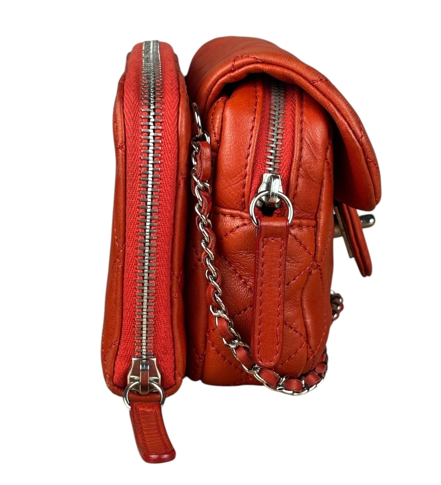 Chanel Red Quilted Mini Flap Wallet on Chain Bag 2011