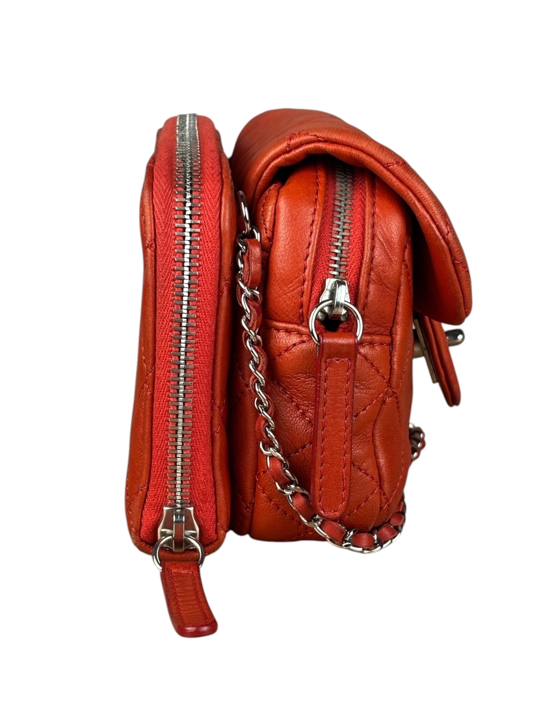 Chanel Red Quilted Mini Flap Wallet on Chain Bag 2011