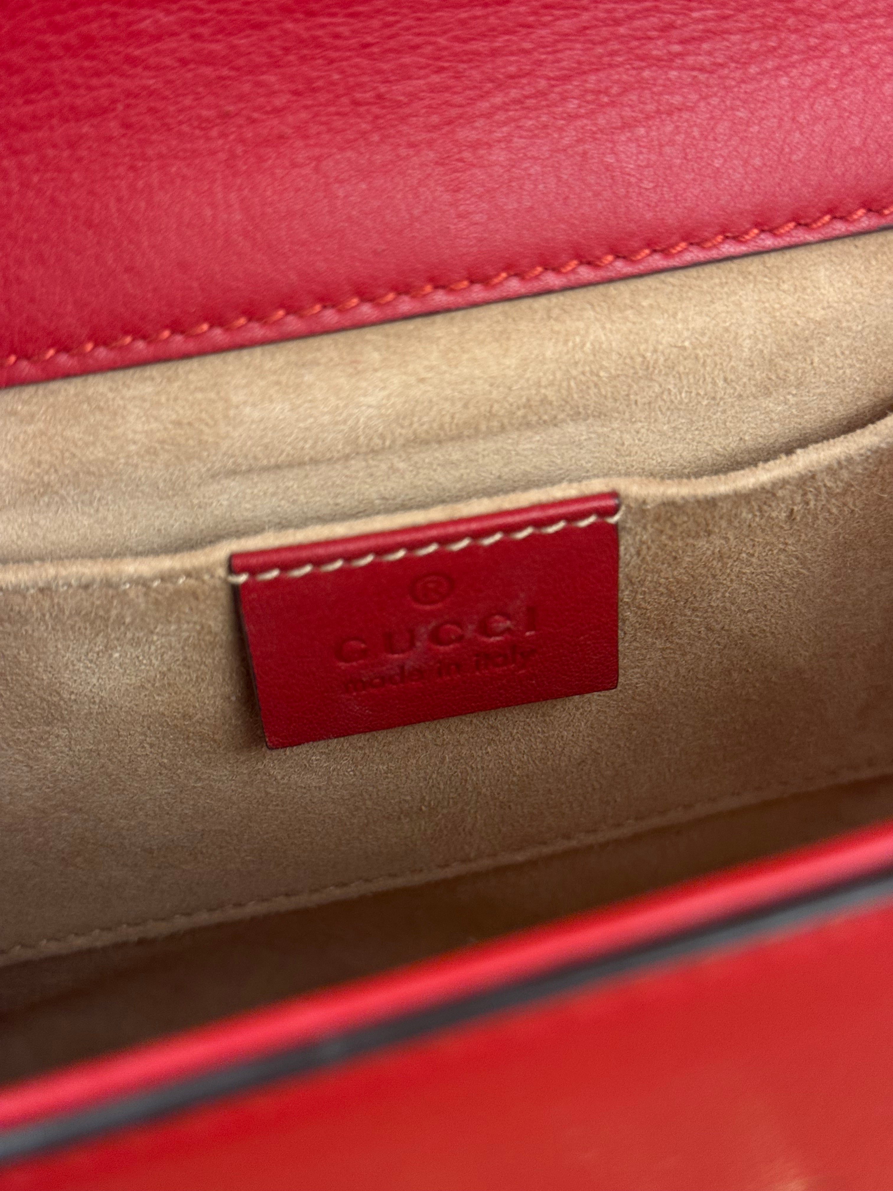 Gucci Red Leather Pearl Studded Padlock Shoulder Bag
