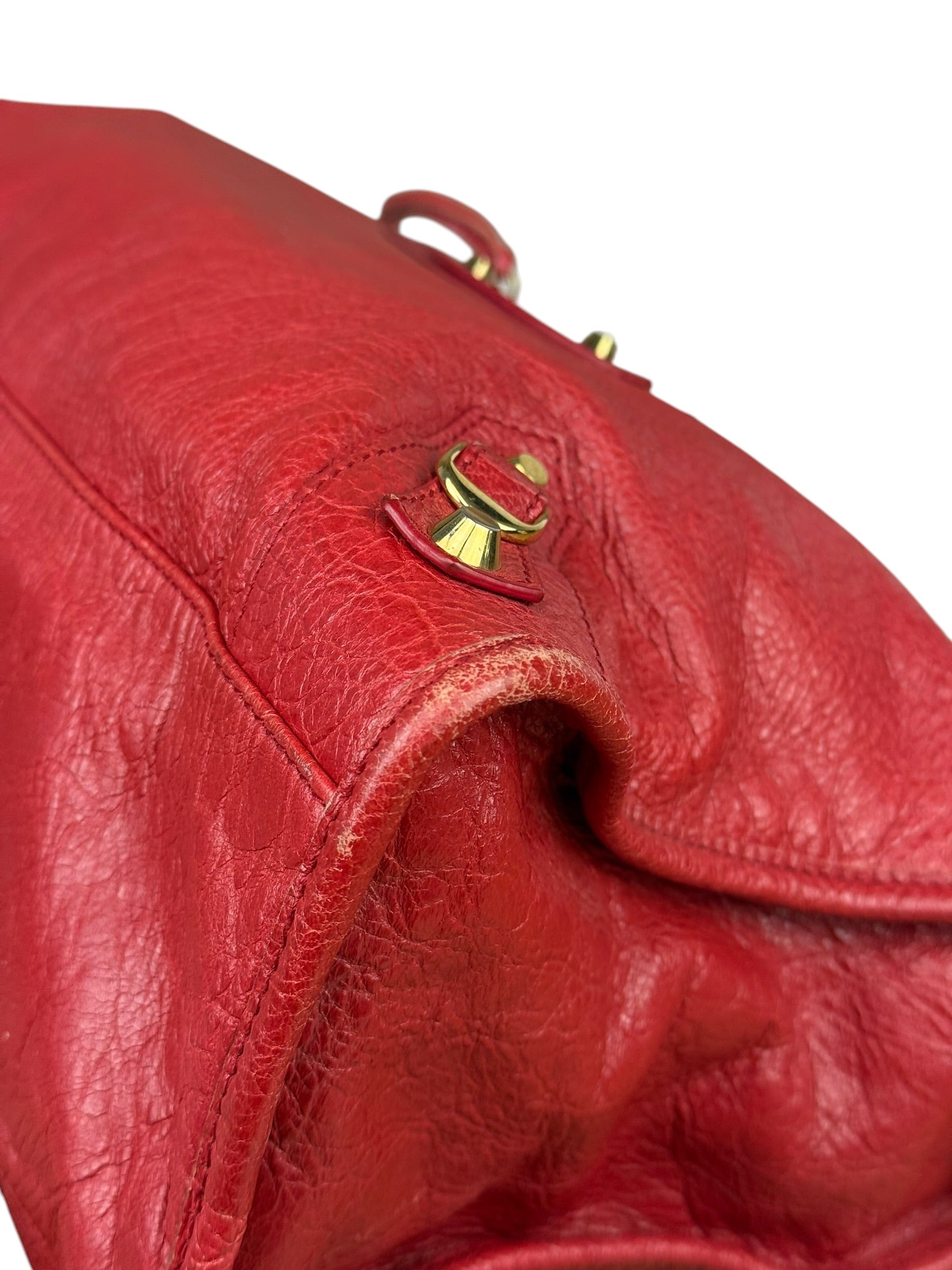 Balenciaga Red Leather Moto City Shoulder Bag Medium