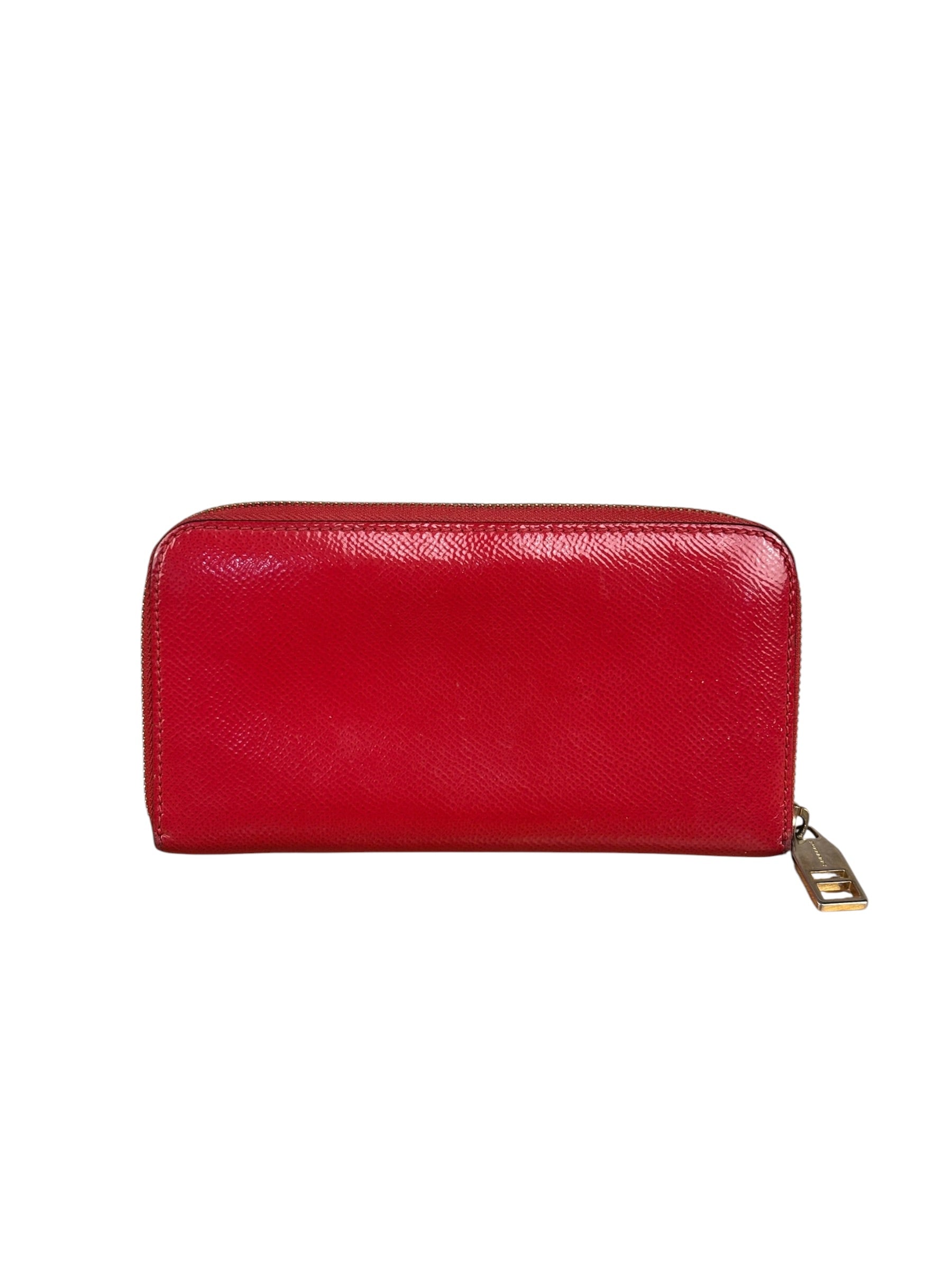 Burberry Vintage Red Leather Zip Long Wallet