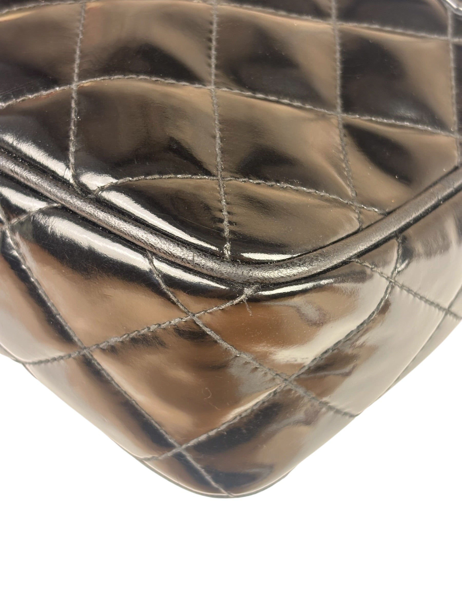Chanel Black Quilted Patent Leather Camera Bag 1989