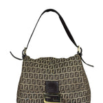 Fendi Brown Leather Trim Zucca Mamma Baguette
