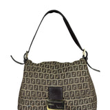 Fendi Brown Leather Trim Zucca Mamma Baguette