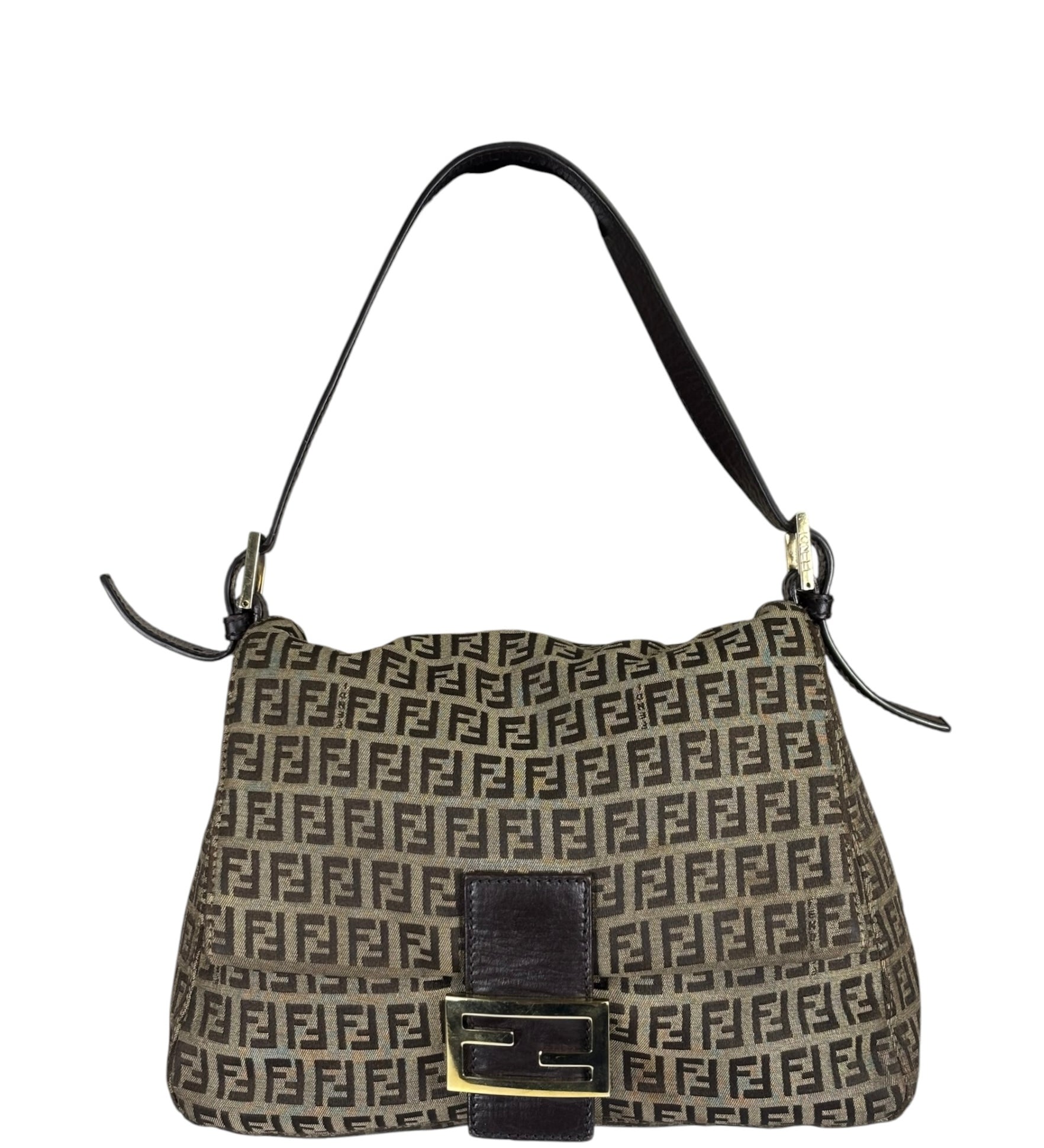 Fendi Brown Leather Trim Zucca Mamma Baguette