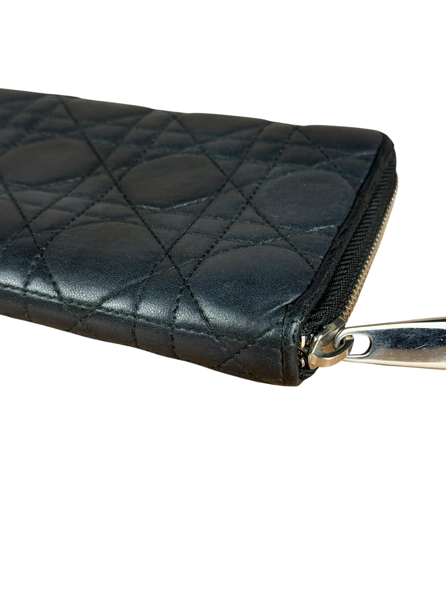 Christian Dior Vintage Black Quilted Leather Zippy Wallet