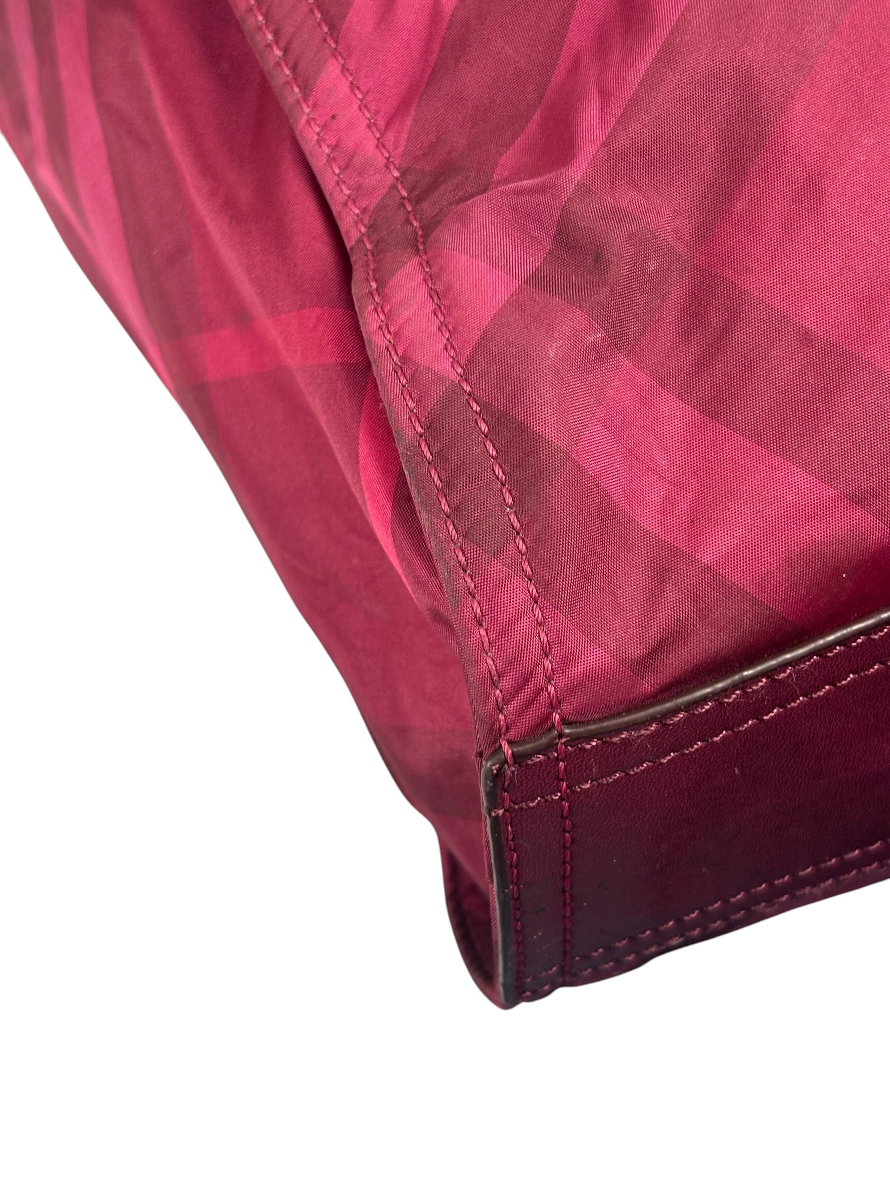 Burberry Plum Nylon/Leather Trim Nova Check Buckleigh Packable Tote