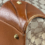 Gucci GG Brown Leather Trim Canvas Monogram Tote Bag