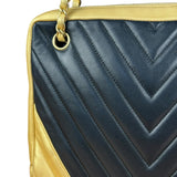 Chanel V Stitch Chevron Leather Black/Gold Chain Shoulder Bag 2014