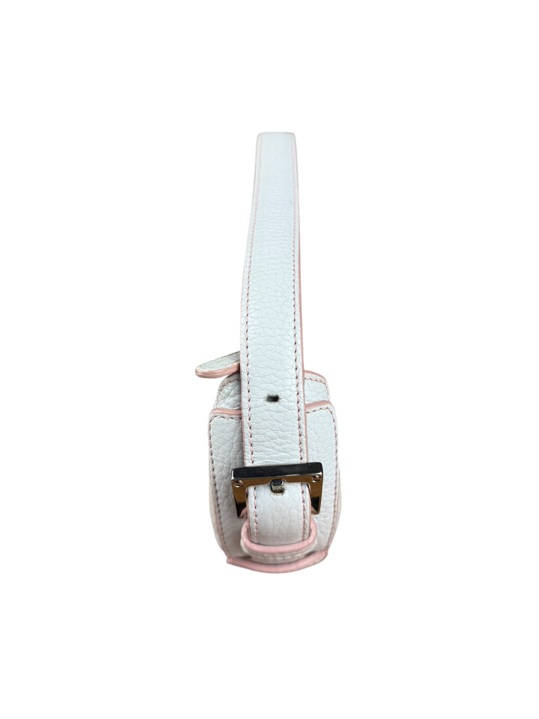 Loewe White Pebbled Leather Pink Trim Mini Boat Pochette
