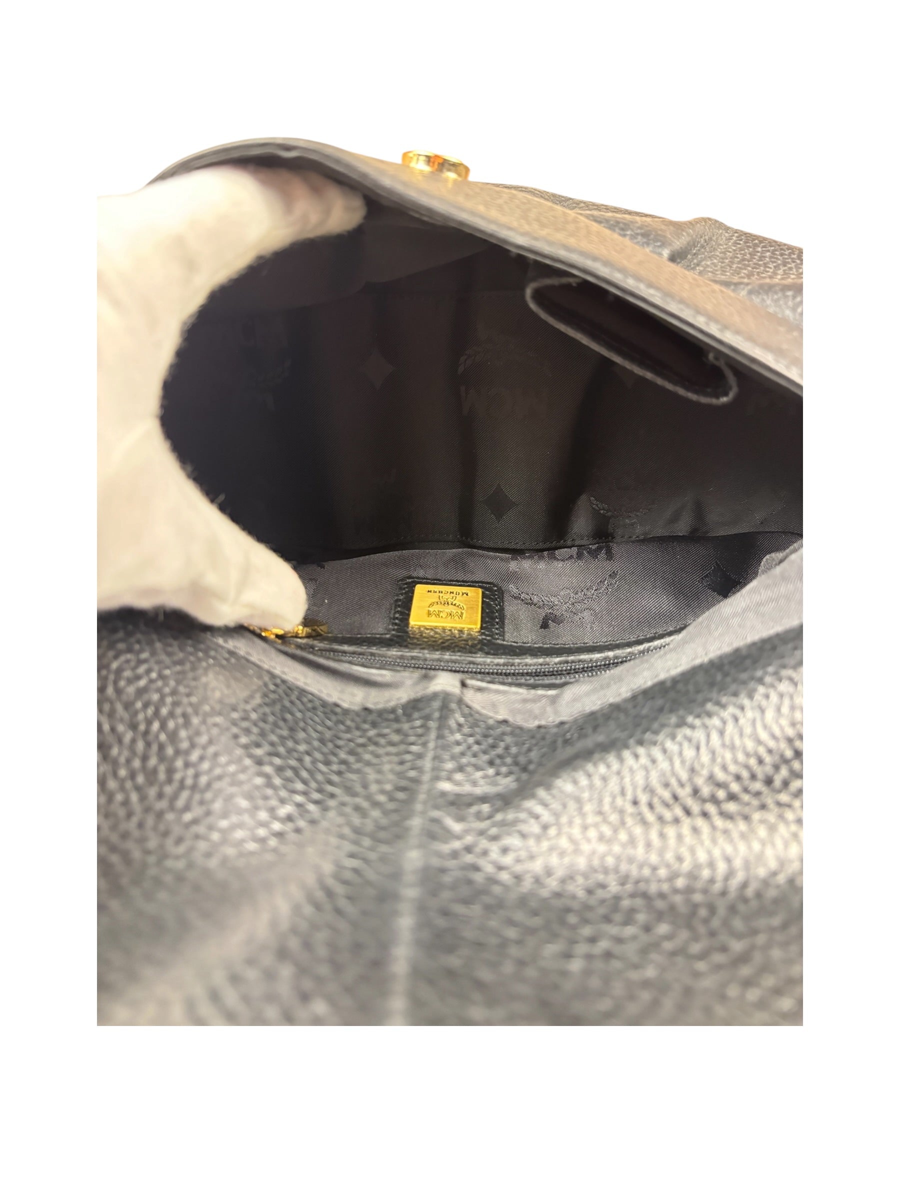 MCM Black Pebbled Leather Baugette