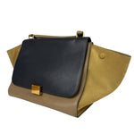 Celine Tri-Color Beige Leather/Suede Trapeze Medium Two-Way Bag