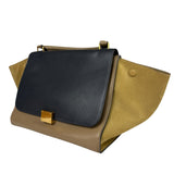 Celine Tri-Color Beige Leather/Suede Trapeze Medium Two-Way Bag
