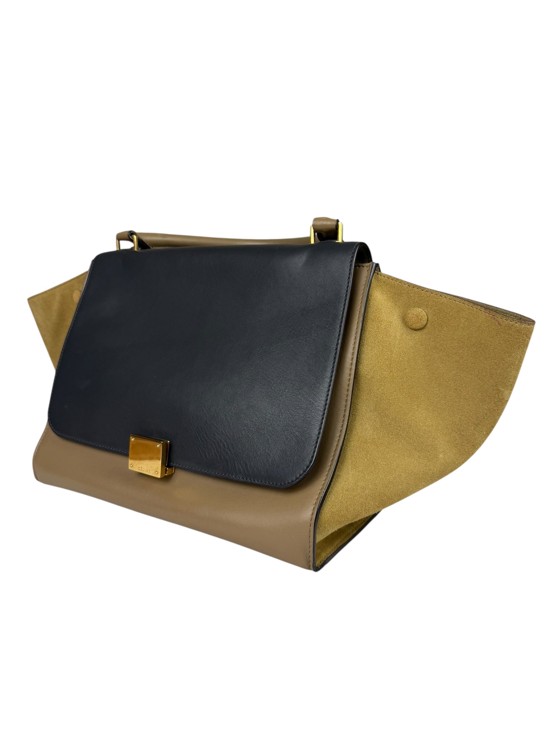 Celine Tri-Color Beige Leather/Suede Trapeze Medium Two-Way Bag