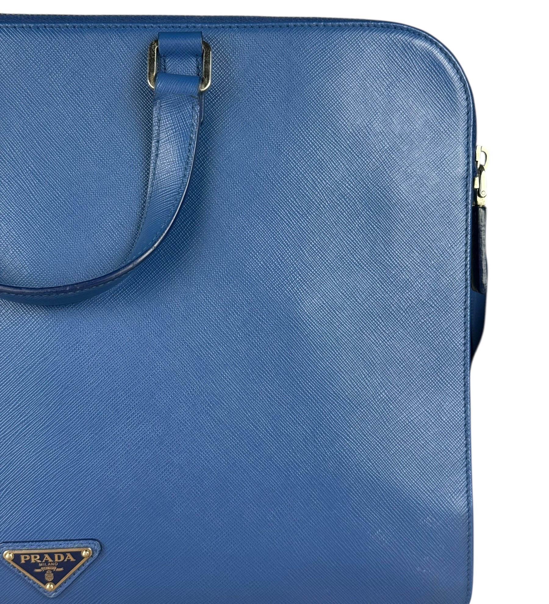 Prada Blue Saffiano Leather 2Way Briefcase Bag