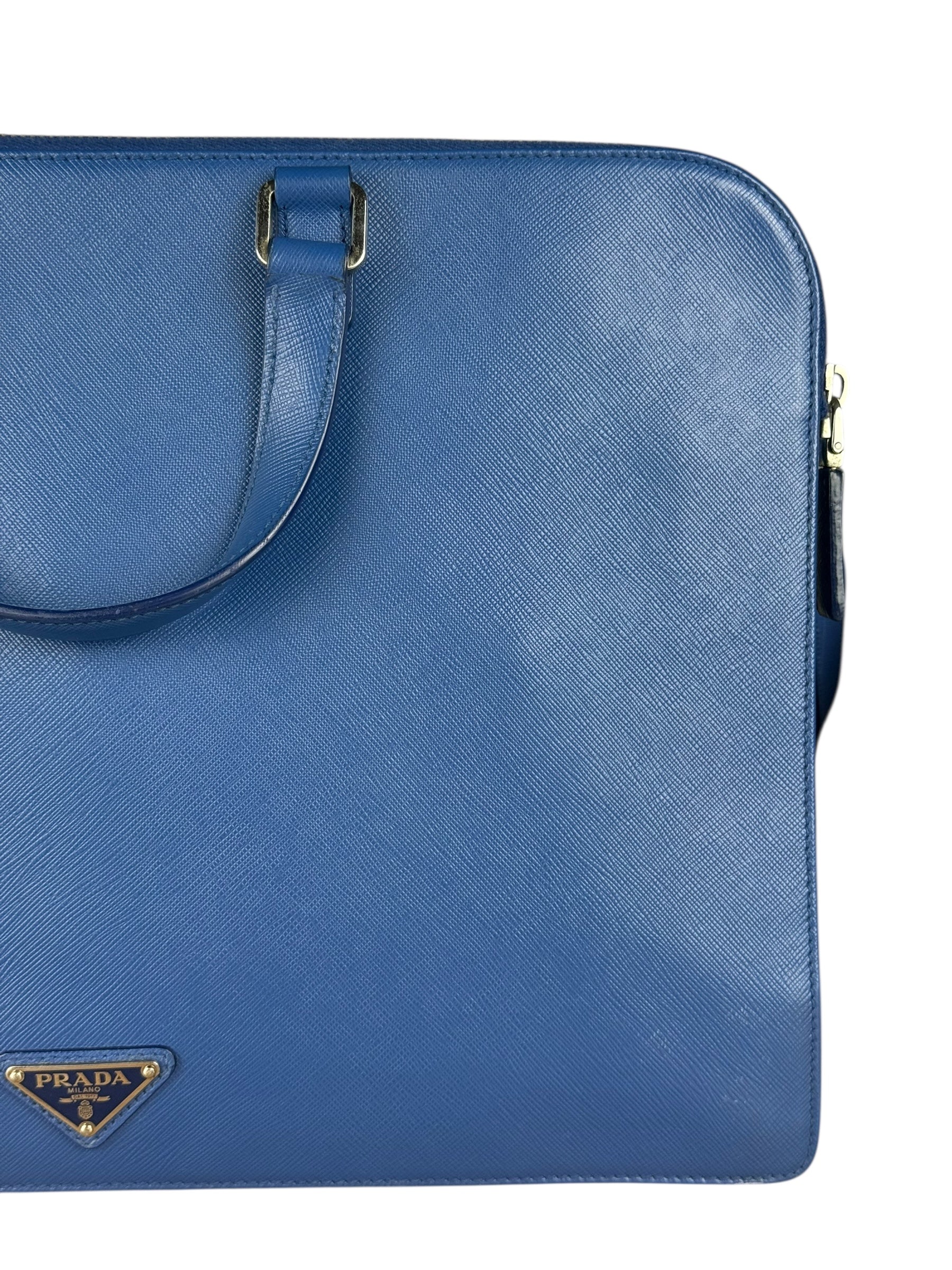 Prada Blue Saffiano Leather 2Way Briefcase Bag