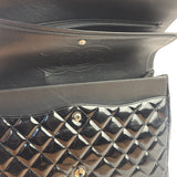 Chanel Black Patent Leather Quilted Leather Double Flap Jumbo Bag 2012