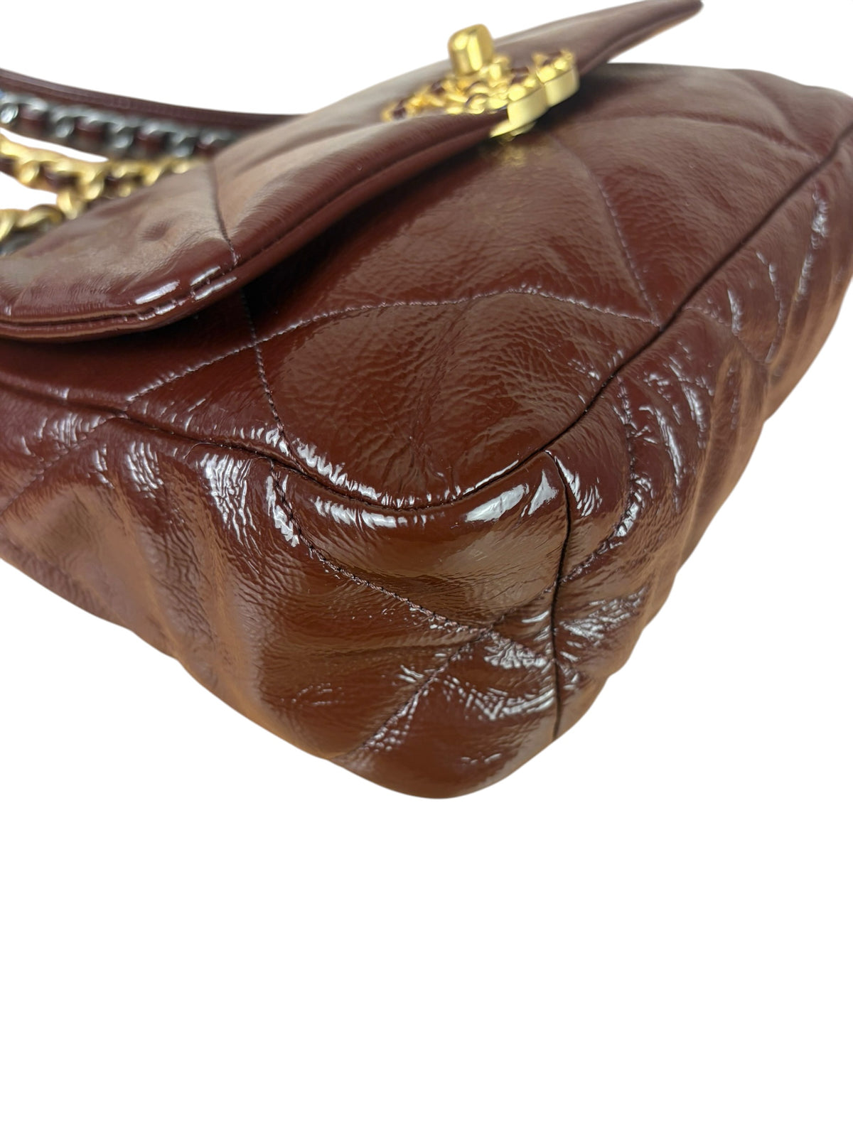 Chanel 19 Burgundy Quilted Patent Leather Two-Way Flap Bag 2020