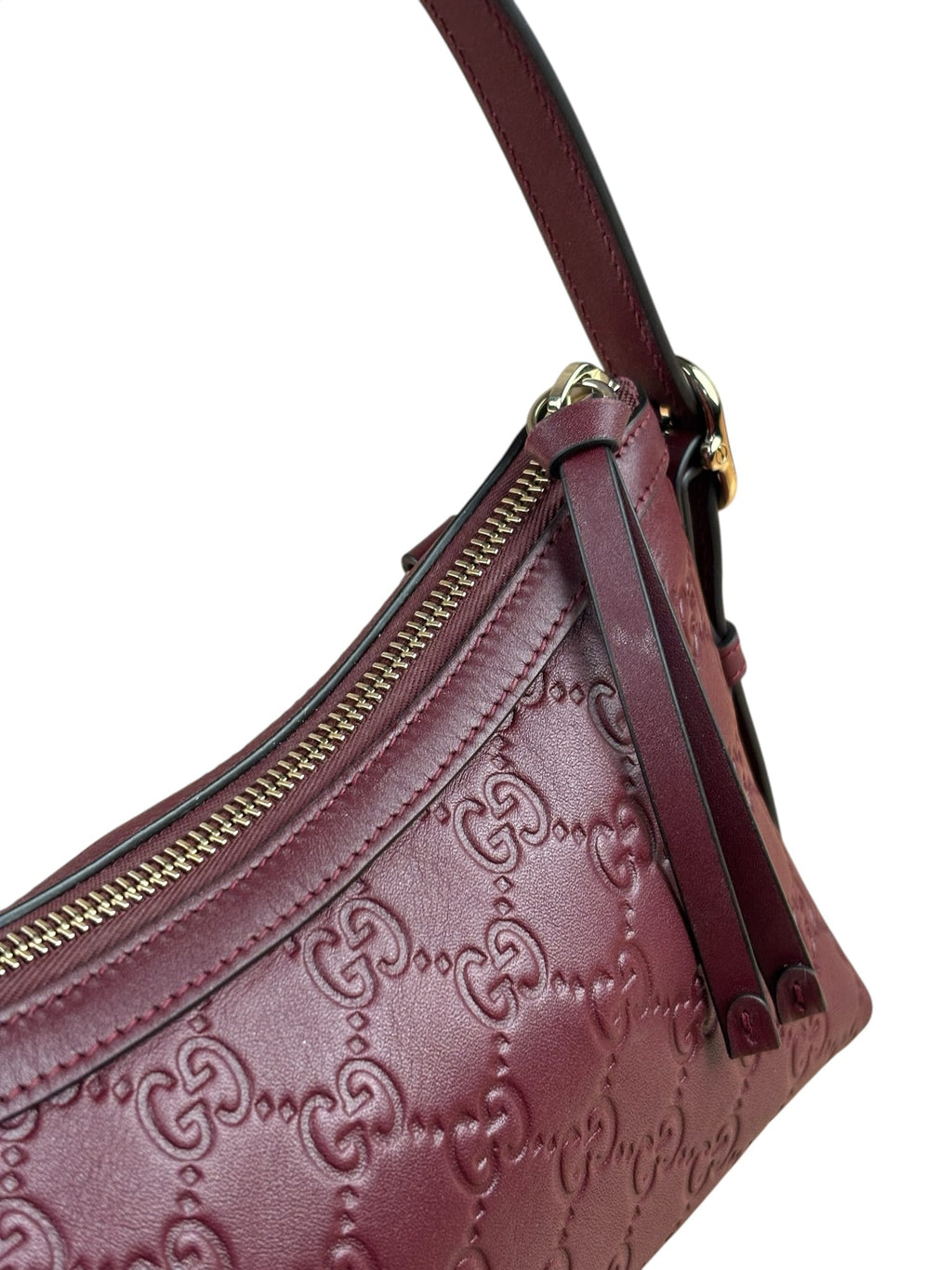 Gucci GG Emblem Red Leather Shoulder Bag